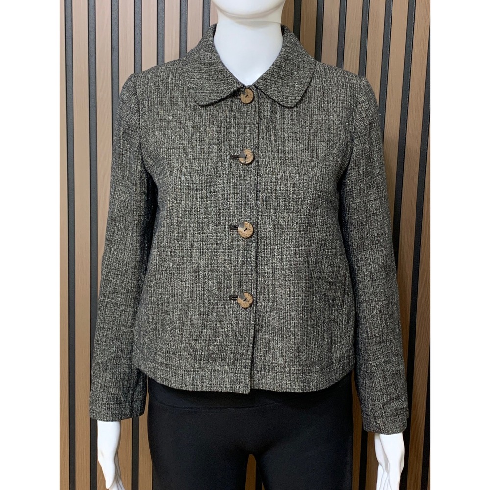 J. Jill Women's Gray Textured Tweed Blazer Jacket Peter Pan Collar XXSP Petite